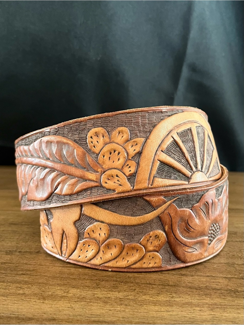 Handtooled Leather Belt NO BUCKLE